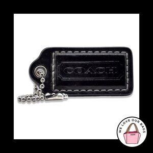 2" Medium COACH Black Patent Leather Nickel Key Fob Bag Charm Keychain Hang Tag